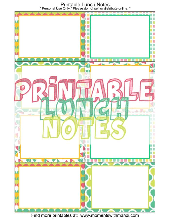 Printable Lunch Notes with fun colors