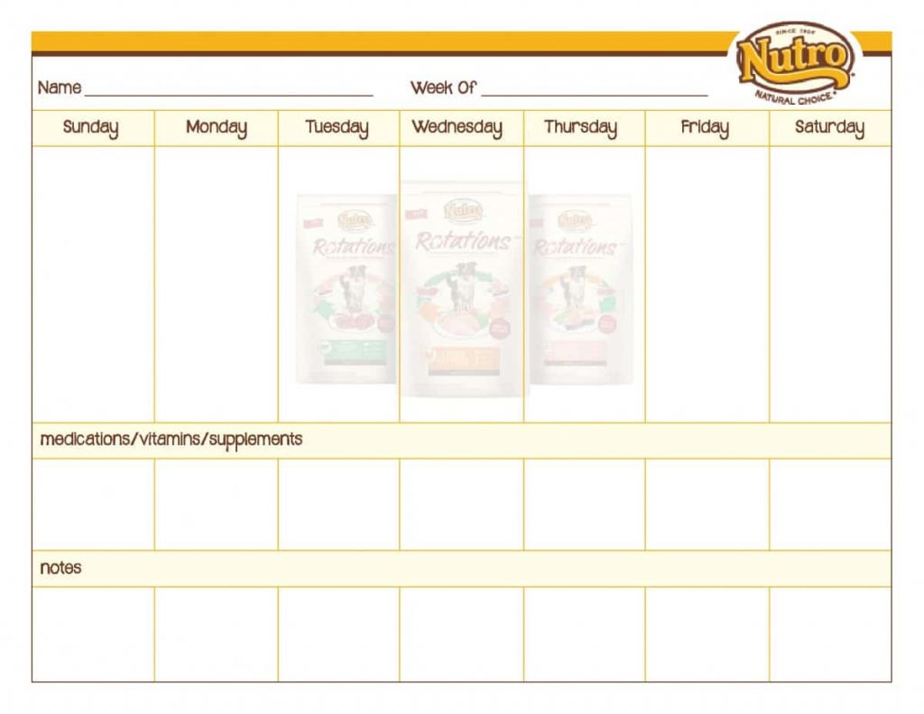 Dog food menu planner printable