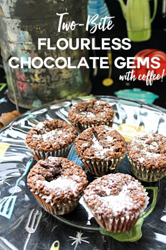 Two-Bite Flourless Chocolate Gems with coffee